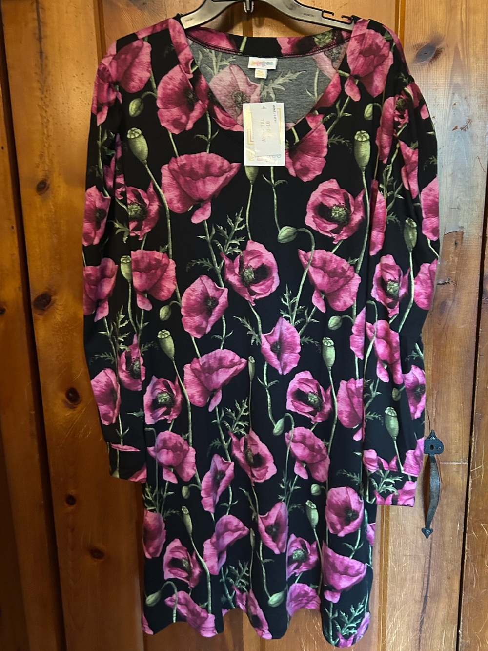 LuLaRoe Black Long Top with Pink Floral Print - Ava 3X